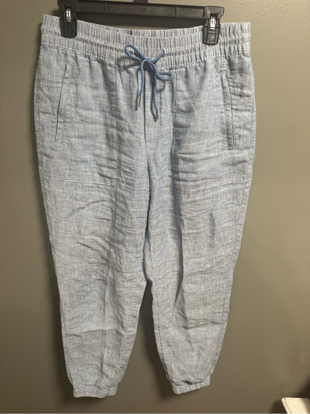Athleta Retreat Linen Light Blue Chambray Drawstring Jogger Pants 8